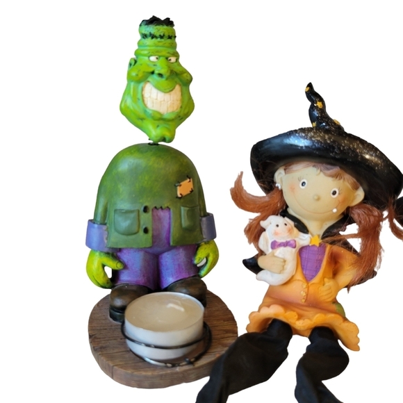 Halloween Shelf Sitters Candle Holders Witch, Frankenstein, Skeleton Set of 4 - Picture 2 of 10